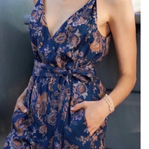 Ett Twa Anthropologie Blue Paisley Floral Jumpsuit - Picture 3 of 12